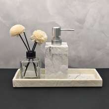 2 件欧式风格奢华仿树皮纹理浴室套装，皂液器瓶和托盘多功能组合，适用于浴室梳妆台、卧室梳妆台和厨房台面 - 彩色 - 查看 5