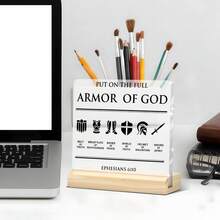 1Pc Armor Of God Bible Verse Acrylic Plaque - Inspirational Ephesians 6:10 Christian Decor For Home Office - Scripture Ornament Religious Gift Women Christmas Present Easter Birthday Pastor Appreciation Home Decoration - Black-a - View 6