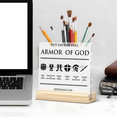 1 buah Plakat Akrilik Ayat Alkitab "Perisai Allah" - Efesus 6:10 Dekorasi Rumah dan Kantor Kristen yang Inspiratif - Figur Ayat Suci, Hadiah Religius untuk Wanita, Natal, Paskah, Ulang Tahun, Apresiasi Pendeta, Dekorasi Rumah