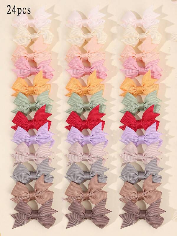 24pcs/Set Girls Candy Color Bow Hair Clips, Mini Bow Hair Barrettes, Teens Hair Accessories