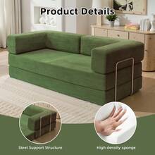 78.7" Foldable 3-Seater Fabric Sofa Bed With Square Armrests, Modular Compressible Living Room Sofa Set, Vintage Suede Comfortable Lounge Chair Sofa, Lazy Sofa (Bean Bag), And Bedroom Sleeper Sofa Bed - 綠色 - 查看 5