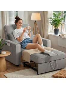 Sillón-cama Individual, Convertible 3 En 1 Sillón Reclinable - Gris - Ver 7