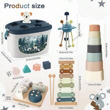 5 In 1 Montessori Baby Toys Set With For 6+ Months, Montessori Sensory Toys Pink With Pull String Activity Toy, Stacking, Sorting And Musical Play For Babies 6-12M Birthday - 彩色 - 查看 2