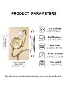 1pc Women's Delicate Bracelet Watch With 1 Large Pearl, Diamond-Cut Glass Crystal Dial, Minimalist Quartz Watch Bracelet - Gold - View 2
