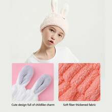 1 gorro de pelo seco para niños con Orejas de conejo de dibujos animados de fibra ultrafina, combinación perfecta de absorción de agua suave y baño - Rosa - Ver 4