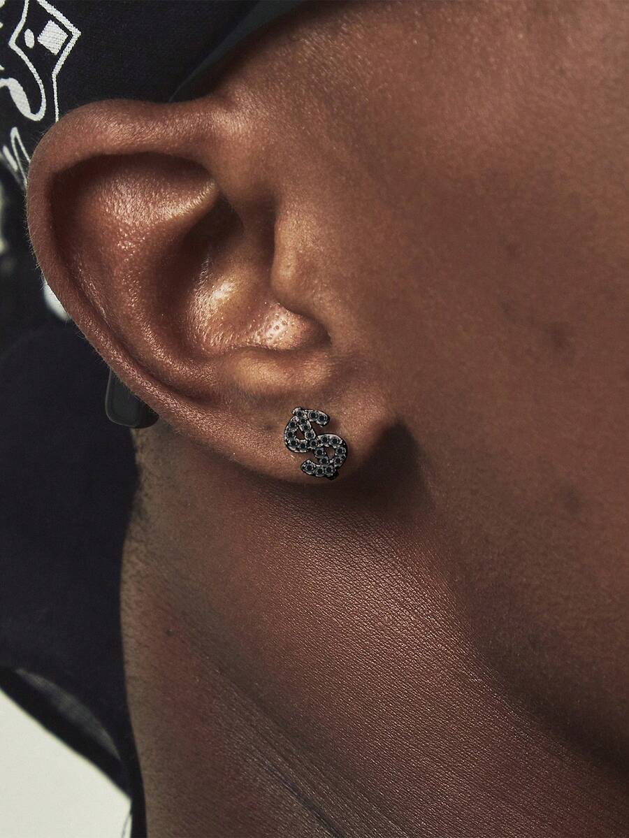 1 pieza Pendiente con signo de dólar, estilo hip hop único para hombres - Negro de pistola - Ver 1