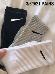 3/6/9/21 双女士黑色、白色、灰色时尚斜线中筒休闲袜，夏季女士袜子万圣节和圣诞节礼物