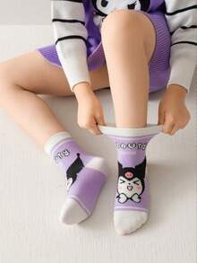 Sanrio 1/5 Paia di calzini Sanrio Kuromi carini con design a sfera di cristallo a forma di cuore, adatti per tutte le stagioni