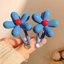 1个极简发髻网纱蝴蝶结水钻发饰，优雅盘发工具 / 1个可爱蓝色花朵发夹，侧刘海发夹，甜美女孩发卡，度假装扮，派对造型，发饰，头部饰品，女士发饰 - 黑色 - 查看 3