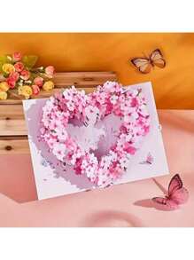 1 张心形樱花 3D 贺卡，适合感恩节、母亲节、生日、情人节、婚礼、周年纪念、圣诞节，包括 7 英寸 X 5 英寸信封学校用品、返校 - 粉色 - 查看 2