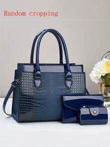 斋月礼品套装 3 件套 - 优雅时尚托特包，配有零钱包和卡夹，多功能大容量斜挎包，新款鳄鱼纹女式设计，旅行友好型单肩包/斜挎包，多功能休闲奢华大容量包 - 彩色 - 查看 9