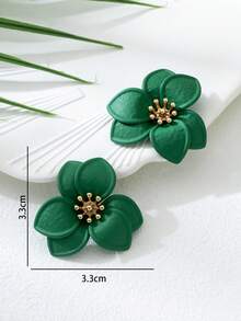 1 对可爱甜美多巴胺风格活力绿花耳钉，适合女士 - 綠色 - 查看 5