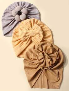 3 قطع طقم عصابة ناعمة قابلة للتمدد وقبعة للمواليد الجدد، قبعات جميلة للأطفال للاستخدام اليومي