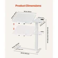 Mesa de cama, mesa auxiliar móvil con escritorio abatible y 4 ruedas ocultas, escritorio para portátil con ruedas y altura y ángulo ajustables con portavasos, escritorio portátil para cama, hogar, oficina y estudio, color blanco - Blanco - Ver 3