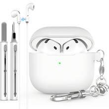 For AirPods 4 Case Cover 2024 With Cleaner Kit, Soft Silicone Protective Case Compatible With Apple AirPods 4th Generation Case For Women Men,AirPod 4 Case Accessories With Keychain