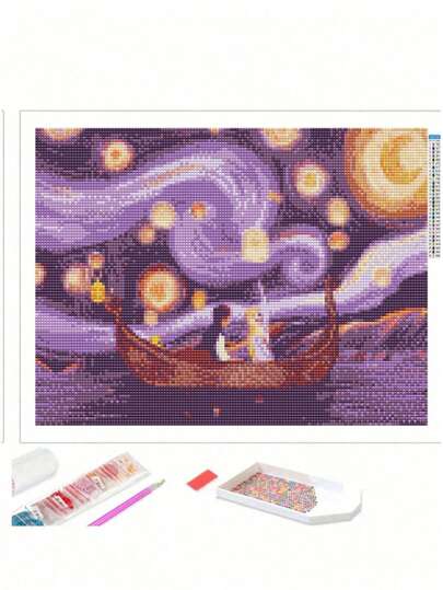 1pc Exquisite 5D Diamond Painting Kit, DIY Art Work, Elegant Room Decor, Full Round Diamond DIY Kit, Leisure & Stress Relief Handmade Dotting Effect