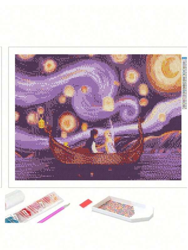 1 pezzo Elegante kit di pittura con diamanti 5D, opera d'arte fai-da-te, decorazione elegante per la stanza, kit fai-da-te con diamanti tondi completi, effetto puntinato fatto a mano per il tempo libero e il sollievo dallo stress