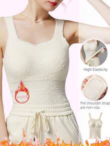 1pc Thermal Vest For Women With Chest Pad And Fleece Halter Vest Lamb Fleece Warm Base Shirt Autumn And Winter Free Wear Bra Integrated With Fashion Everything Match The Trench Coat Padded Jacket