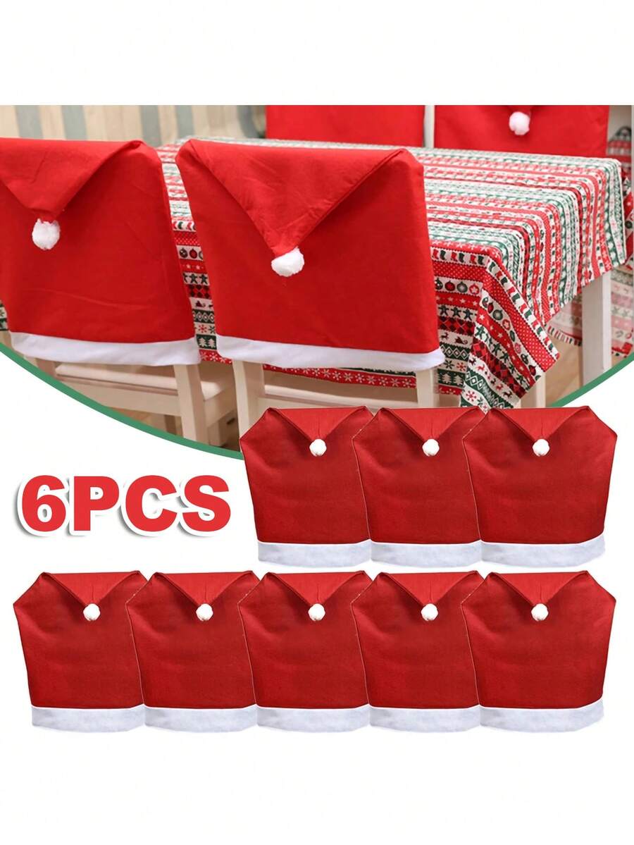 1/4/6Pcs Christmas Santa Claus Hat Chair Cover Tablecloth Christmas Decoration Table New Year Ornament For Home Decoration Xmas Gift