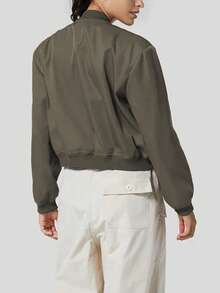 Women's 2025 Autumn/Winter Workwear Jacket With Button Closure, Ribbed Waist, Baseball Jacket, Motorcycle Jacket (With Pockets) - Xám - Xem 2