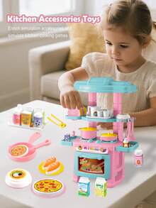 مجموعة لعب مطبخ مصغرة للعب الدور، ألعاب طعام وطهي متظاهرة، هدية عيد ميلاد للبنين والبنات فوق عمر 3 سنوات (قد تختلف ألوان الملحقات، البطاريات غير مشمولة) - متعدد الألوان - مشاهدة 6