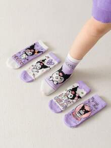 Sanrio 1/5 Paia di calzini Sanrio Kuromi carini con design a sfera di cristallo a forma di cuore, adatti per tutte le stagioni