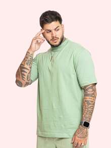 Kit 2 Oversized Premium Cotton Street Style T-Shirts - Gray and Green - View 9