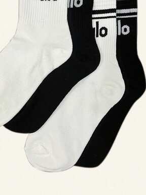 1/2/4 Pairs Women's Minimalist Letter Print Sports Mid-Calf Socks, Multi-Functional Design Suitable For Yoga, Running, Basketball, Football And Other Sports, All Seasons