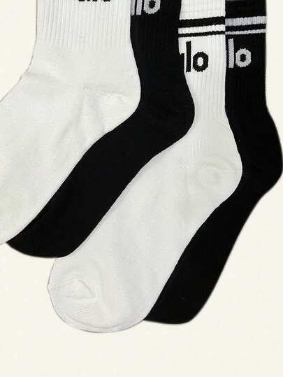 1/2/4 זוגות גרבי ספורט מינימליסטיות עם הדפס אותיות עד אמצע השוק לנשים, עיצוב רב תכליתי מתאים ליוגה, ריצה, כדורסל, כדורגל וספורט אחר, כל עונות השנה