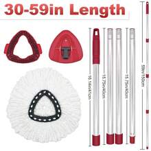 Mop Head Replacement, Base, Mop Handle For Ocedar EasyWring *-Tank System, 2 Microfiber Mop Refills, Extendable Length 30-59" Mop Handle, Base And Scrubber For All Hard-Surfaced Floor - White (* Tank System)