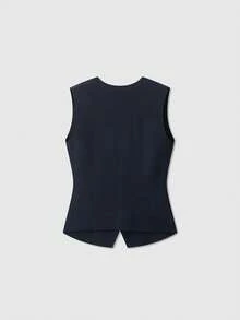 横针织V领无袖针织背心 - 藏蓝色 - 查看 2