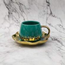 2pcs Ceramic Coffee Cup & Saucer Set, Macaron Colors Electroplated Silver/Gold/White/Black, 90ml Capacity, Couples Gift, Home/Party Use For Coffee, Tea, Water