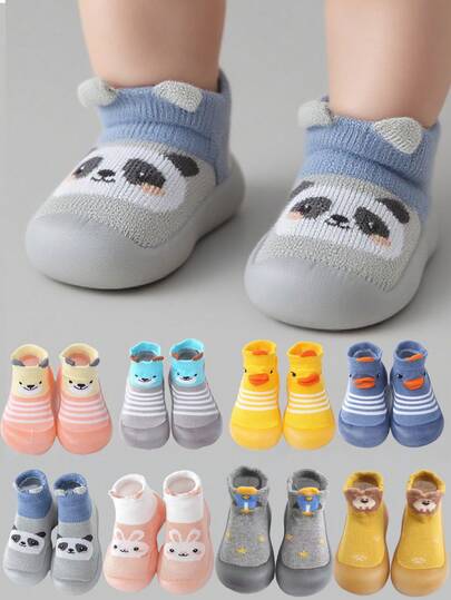 1 par de calcetines antideslizantes para bebé con diseño de animales de dibujos animados, calcetines suaves para bebés y niños pequeños para niños y niñas