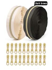 1 Set = 4.5m Zipper + 10pcs Zipper Pulls, Nylon 5 Zipper With Contrast Light Golden Teeth, Nylon Coil, For Garment & Bag - Colorblock Zipper - View 39