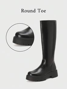 Knee High Boots Women,Platform Riding Boots,Thick Sole Knee High Boots With Zipper In Black,White,Brown - 黑色 - 查看 5