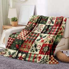 1pc Traditional Christmas Patchwork Print Flannel Blanket - Classic Red & Green Pattern Soft & Cozy Throw Blanket, All Season Use, Tear-Resistant, Machine Washable, Digital Printing, Suitable For Living Room Sofa, Bedroom, Holiday Home Decor, Lightweight & Portable For Travel - Multicolor - View 5