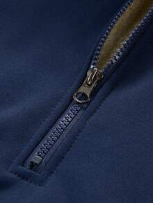 男士休闲连帽半拉链抓绒卫衣