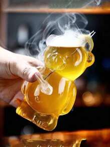 1 件卡通泰迪熊玻璃咖啡杯，送给女孩的有趣生日礼物，创意可爱的玻璃卡通杯，家用高硼硅玻璃果汁杯，奶茶杯，透明玻璃泰迪熊水杯。