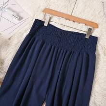 Solid Color Elegant Versatile Pleated Wide Leg High-Waisted Pants For Women - Navy Blue - View 5