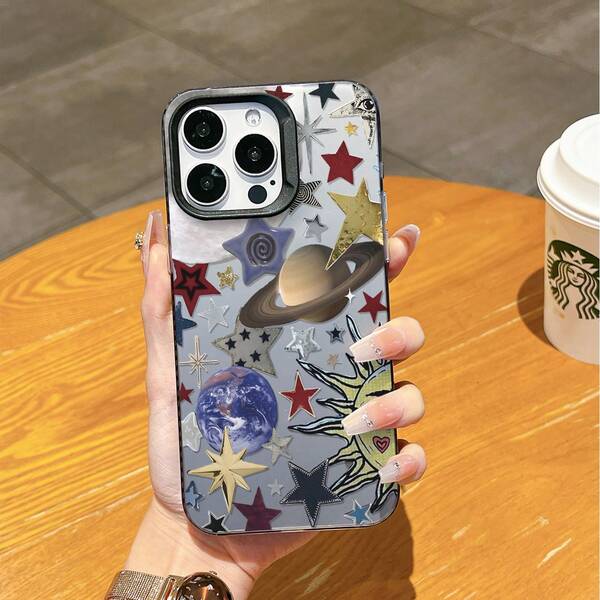 Planet & Star Pattern Phone Case, Personalized Protective Cover Compatible With Iphone 16 Pro Max, 15, 14 Plus, 13, 12, 11