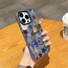 Planet & Star Pattern Phone Case, Personalized Protective Cover Compatible With Iphone 16 Pro Max, 15, 14 Plus, 13, 12, 11 - Black Frame Silver Gray - View 4