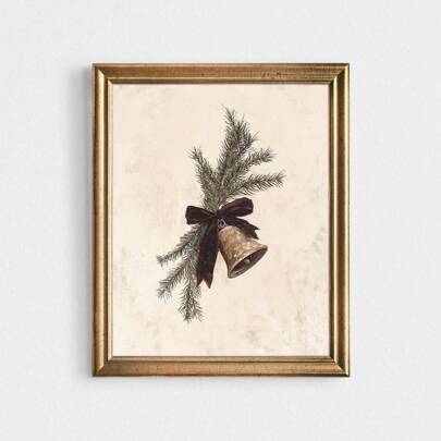 1pc Frameless Christmas Bell Print Wall Art Rustic Wood & Brown Bow Ribbon Digital Download, Neutral Holiday Poster For Farmhouse Modern Vintage Room Decor, Festive Wall Print For Bedroom/Dorm/Party, Perfect Gift (Christmas Prints, Funky Posters, Back To School Decor)Halloween Decor Christmas Decoration Thanksgiving Wedding For Gifts Party Supplies Halloween Christmas Tree Gift Decor Thanksgiving Wedding For Gifts Party Supplies Halloween Decor Halloween Ornaments
