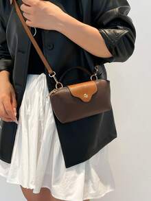 Mini New Fashion Handbag With Contrast Color Design, Made Of Waterproof Nylon Fabric, Includes Shoulder Bag, Square Bag And Vegetable Basket Bag, Suitable For Commuting, Parties And Vacations In Winter - Coffee - View 5