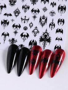Bộ 7 miếng dán móng tay nghệ thuật Gothic màu đen, decal móng tay Halloween phong cách Gothic, họa tiết dây leo đen, thánh giá, dơi và đầu lâu, phụ kiện trang trí móng tay 3D dạng trượt, thích hợp cho móng tay mùa thu, móng tay ngày lễ. - màu đen - Xem 5