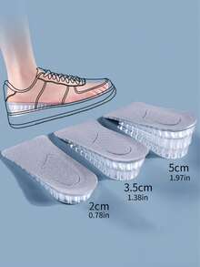 1 双男女通用隐形硅胶半码鞋垫，柔软底部舒适多层脚跟垫，适合矮个子 - 灰色 - 查看 1