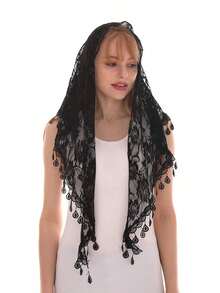 1 pieza/2 piezas Chal/Bufanda de mujer de unicolor/estampado de encaje con flecos, casual y versátil para primavera/verano - bufanda triangular - Ver 42