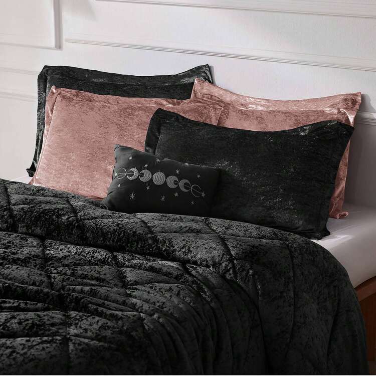 Felicia Luxe Comforter 天鹅绒豪华双面钻石绗缝现代四季床上用品套装带配套枕套、装饰枕头，3 件套 - 黑色 - 查看 3