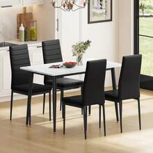 Modern Rectangular Dining Table Kitchen Table With Marble Effect Top And Metal Legs, 120x70cm Wooden 4-6 Seater Dinner Table For Home, Cafe And Restaurant - White - View 10