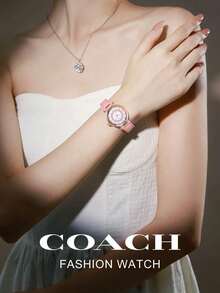 Coach Đồng hồ thạch anh PARK dây da màu hồng dành cho nữ với mặt số kết cấu bằng pha lê và đá cẩm thạch Đồng hồ quà tặng tròn tương tự thanh lịch thường ngày dành cho nữ - Hồng - Xem 3