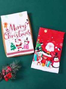 2pcs Christmas Kitchen Towels, Santa Claus Dish Towels, Absorbent Tea Hand Towel, Quick-Dry Hand Washing Dishes Tea Towels, Christmas Decorations, Christmas Home Decor, Kitchen Decor, Bathroom Decor, Christmas Room Wall Decor, Baking & Cooking Dish Cloths, Cleaning Cloth, Merry Christmas Supplies, Christmas Party Supplies, Xmas Gifts, Christmas Gifts, 2026 New Year Decor